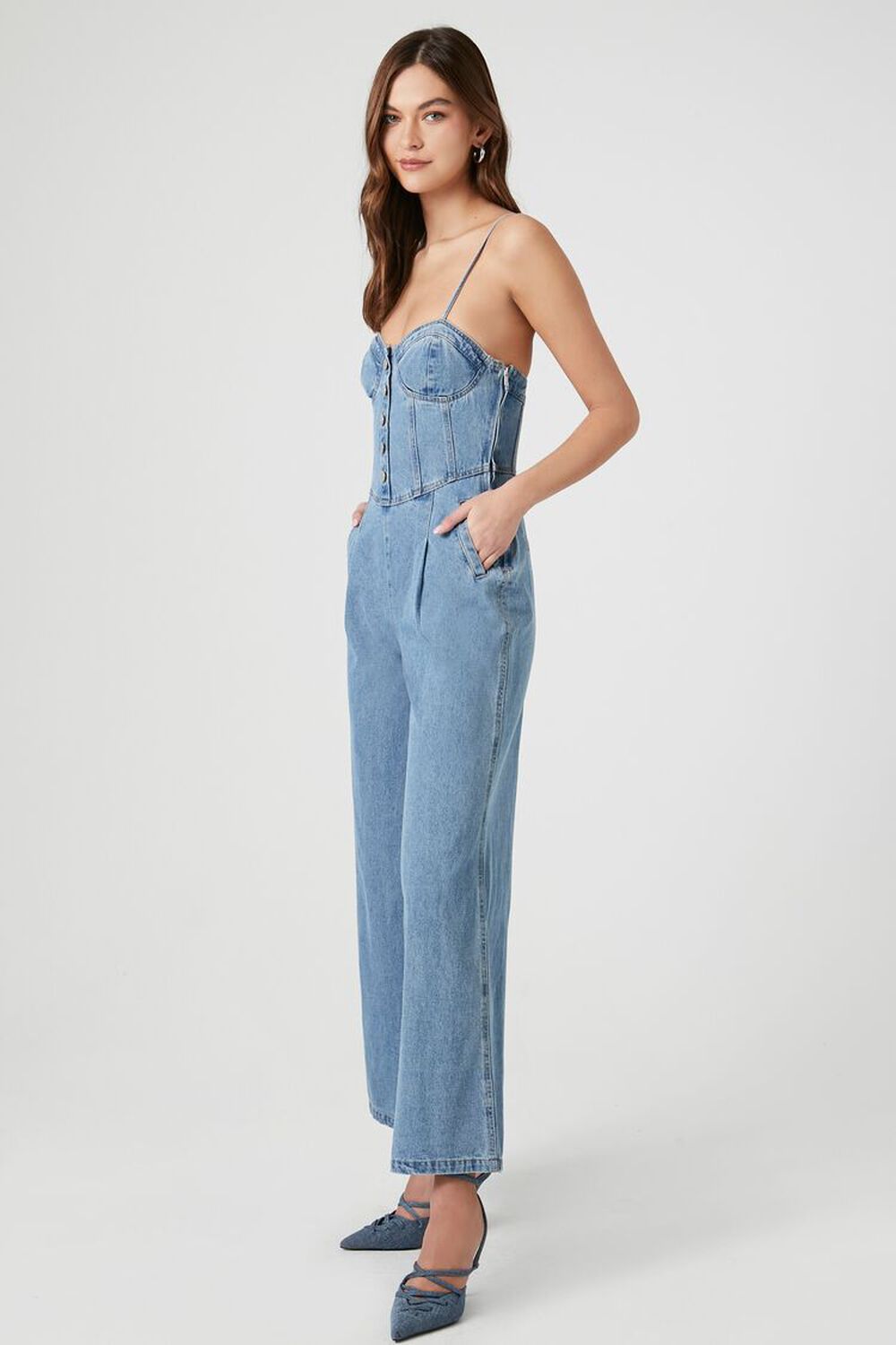 Denim Cami Flare Jumpsuit